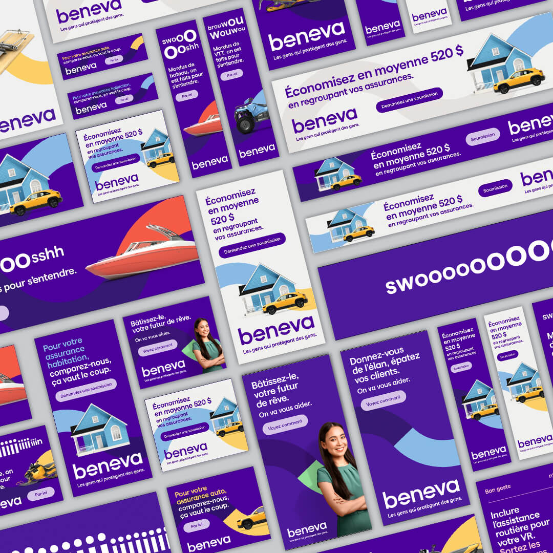 Bannières publicitaires Web de Beneva en divers formats.