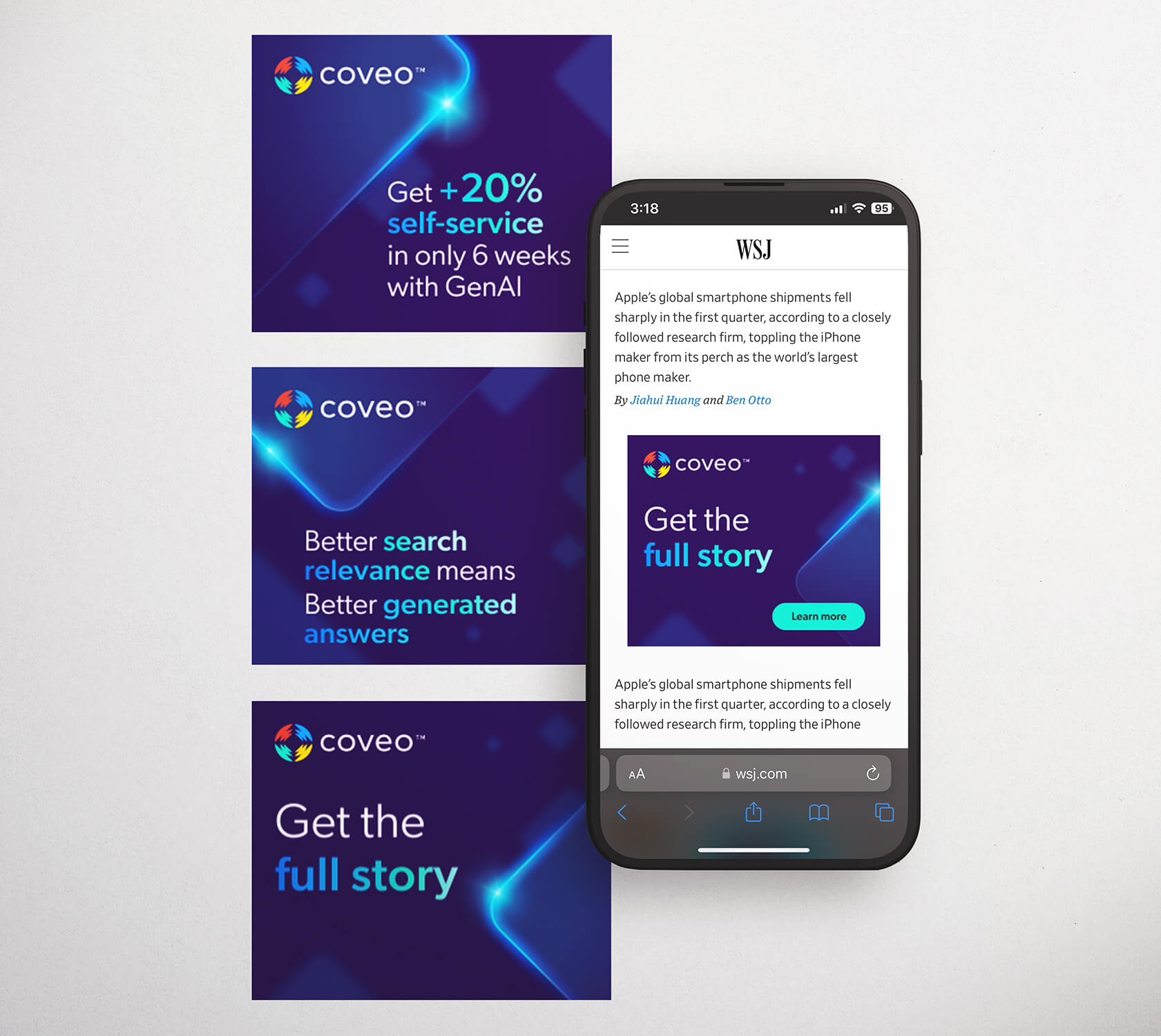 3 mobile banners showing multiple Coveo ads.