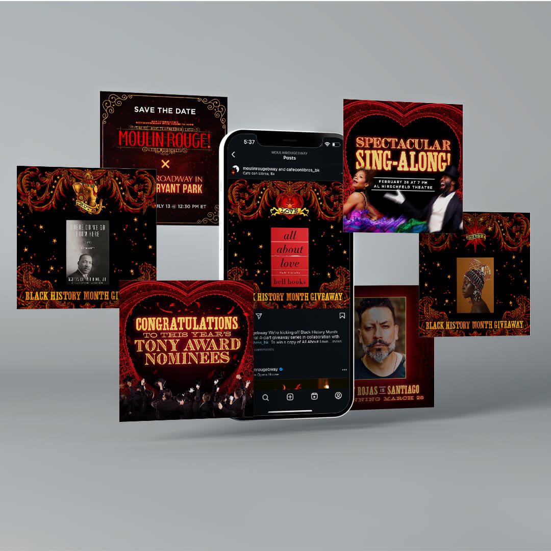 Instagram posts promoting the Moulin Rouge musical on social media.
